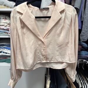 Zara Pale Pink Cropped Button-Front Blouse